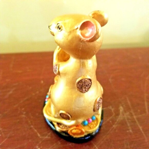 Feng Shui Gold Luck Chinese Mouse Animal Figurine Statue Gold Feng Shui Zodiac - Picture 7 of 8